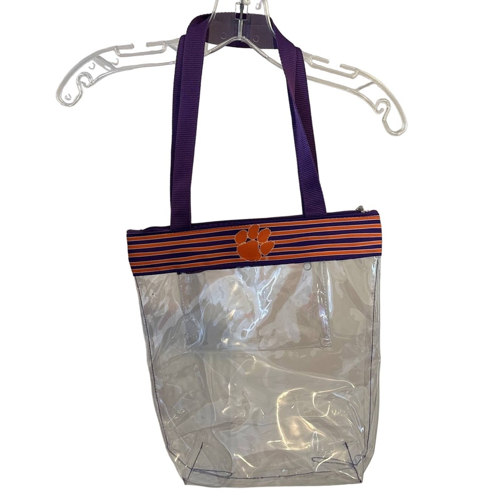 Clemson Tiger Clear Tote Bag 8" x 12" x 4" Full Zip Top Pre-owned